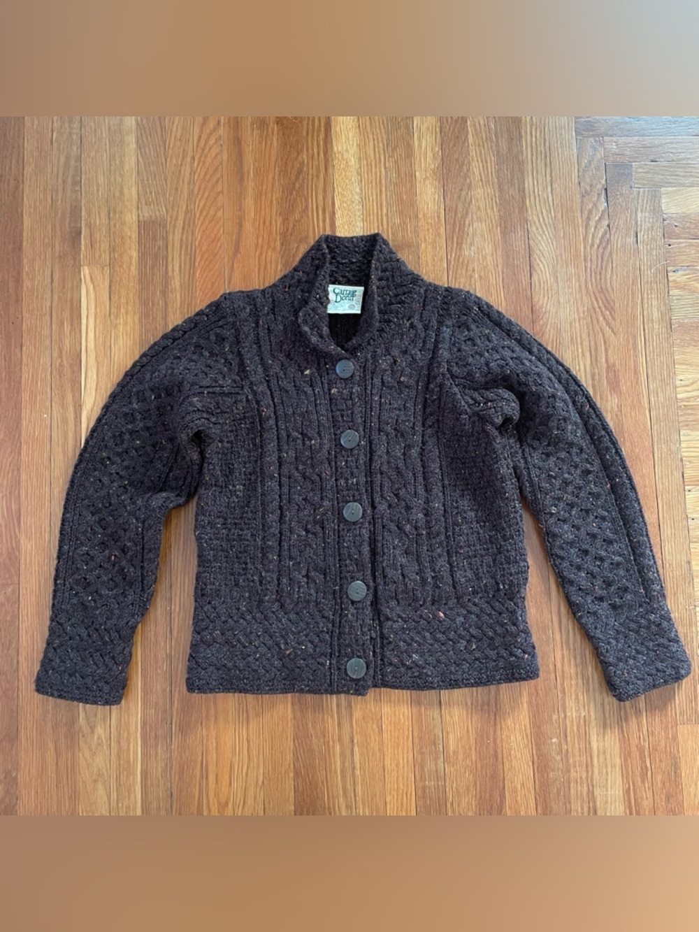 Handcrafted Irish Wool Chunky Knit Button-Up Cardigan - Dark Brown